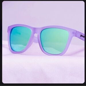 Purple Frame Sunglasses with Green Mirrored Lenses